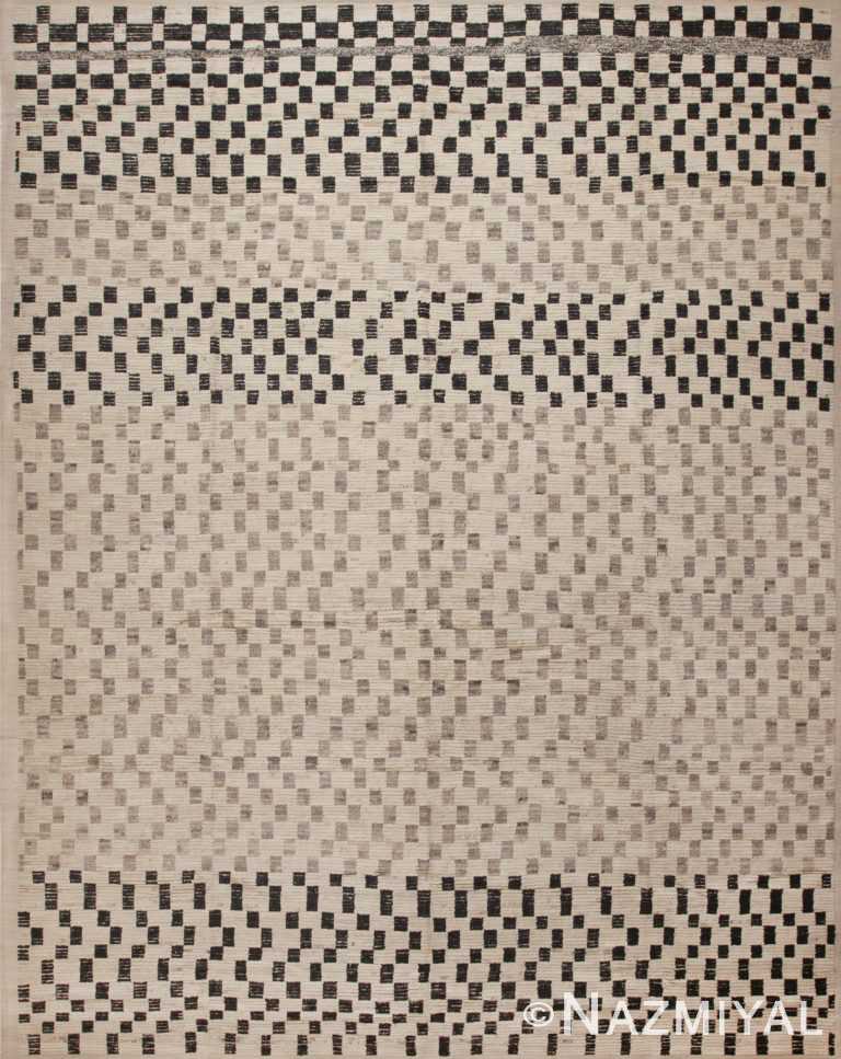 Large Size Modern Cream Gray Black Checkerboard Design Contemporary Area Rug 11748 by Nazmiyal Antique Rugs