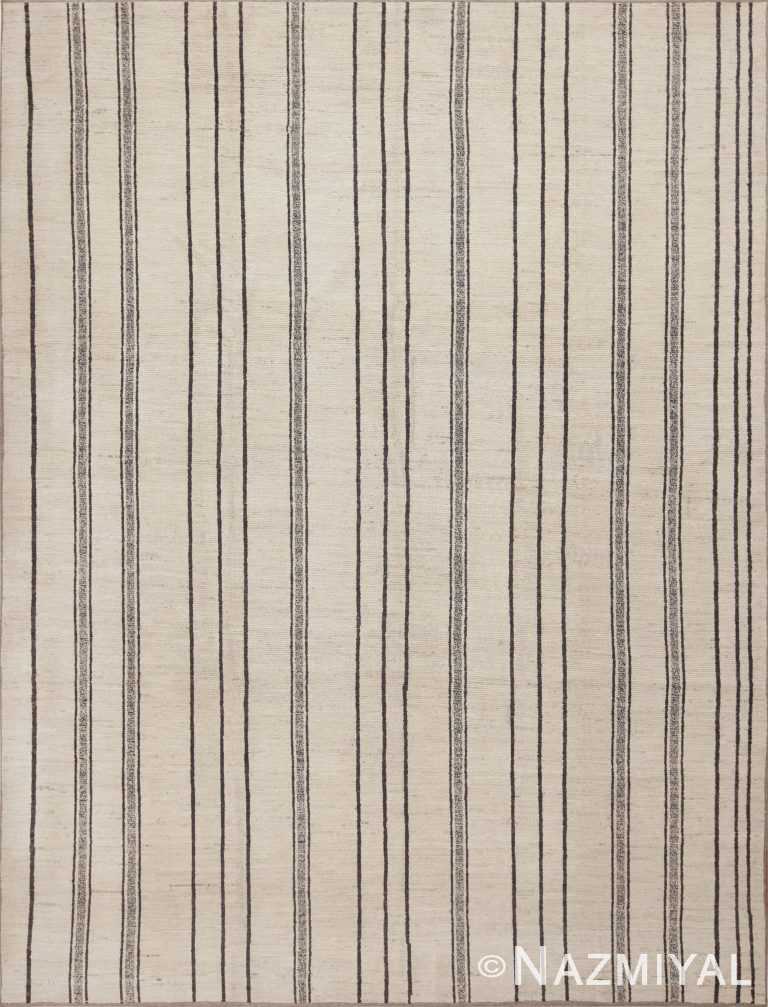 Minimalist Striped Cream Background Geometric Modern Area Rug 11473 by Nazmiyal Antique Rugs