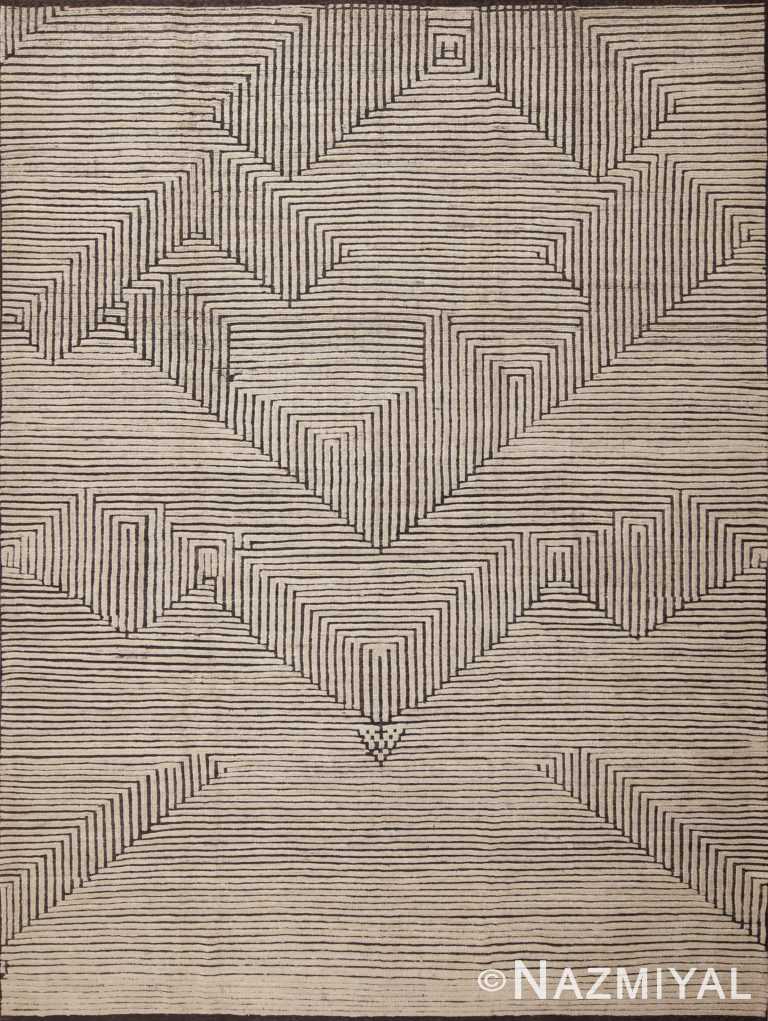 Modern Cream Brown Geometric Art Deco Inspired Design Contemporary Area Rug 11453 by Nazmiyal Antique Rugs
