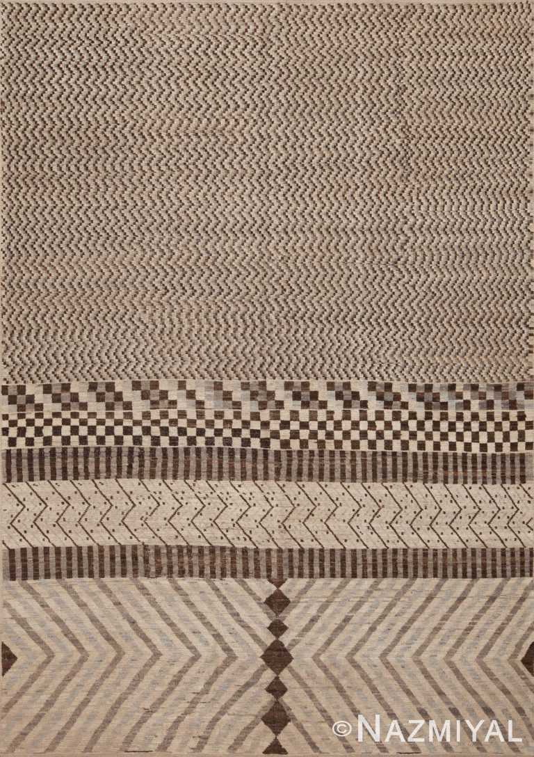 Modern Earthy Brown Chevron Moroccan Berber Beni Ourain Design Rug 11290 by Nazmiyal Antique Rugs