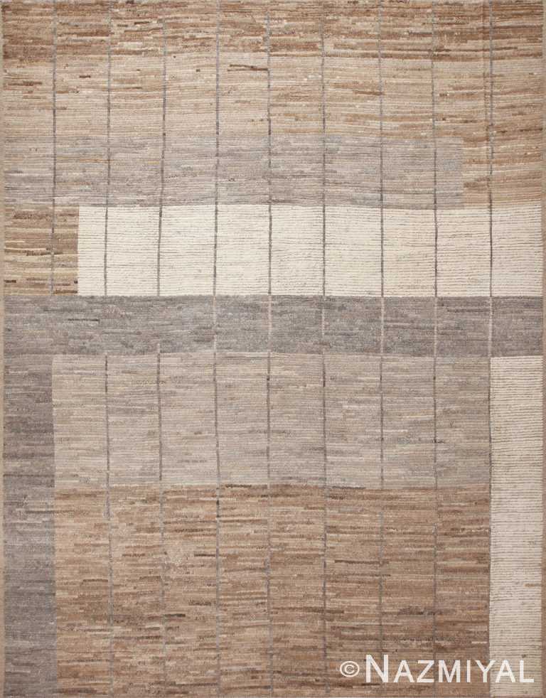 Modern Earthy Neutral Geometric Handmade Wool Pile Area Rug 11685 by Nazmiyal Antique Rugs