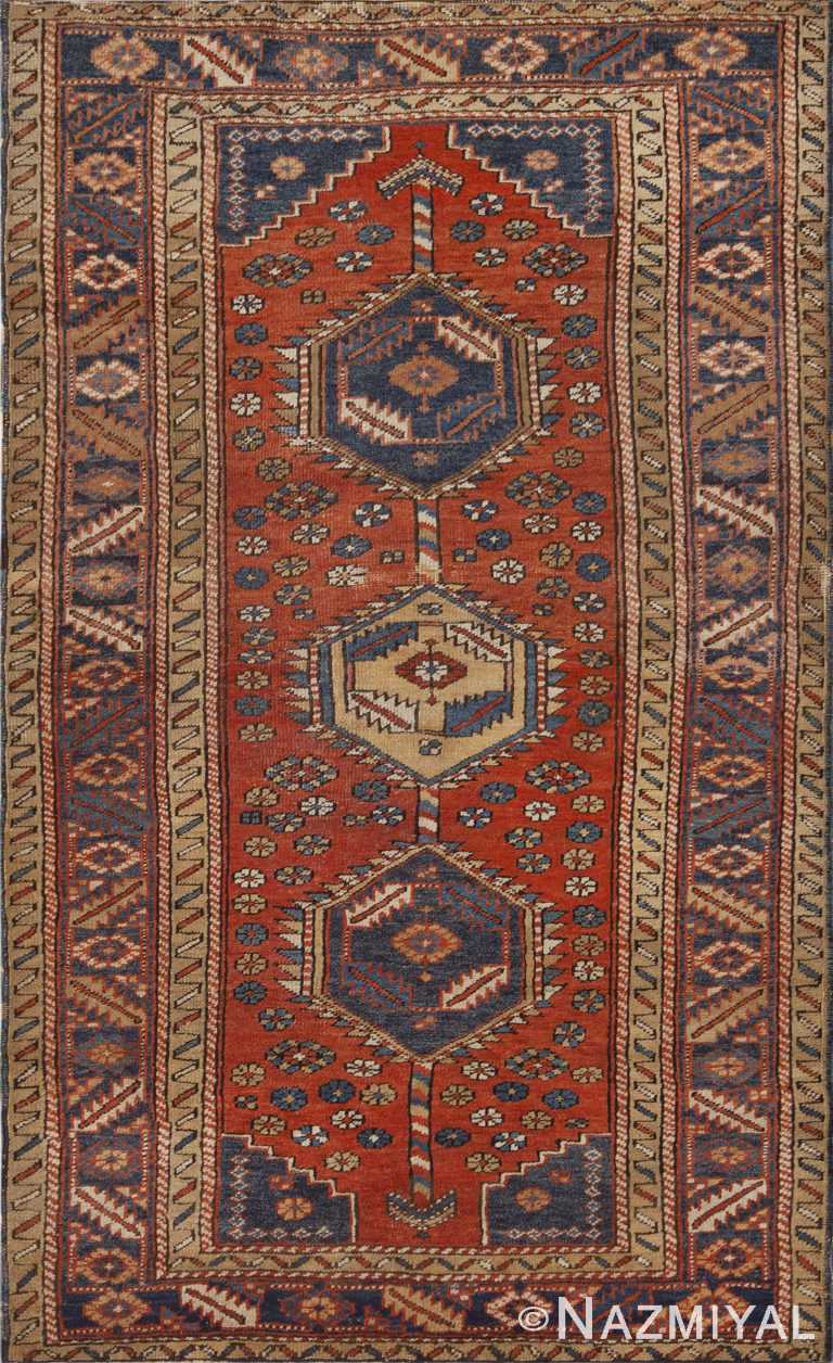 Small Rustic Geometric Tribal Antique Persian Heriz Rug 72562 by Nazmiyal Antique Rugs