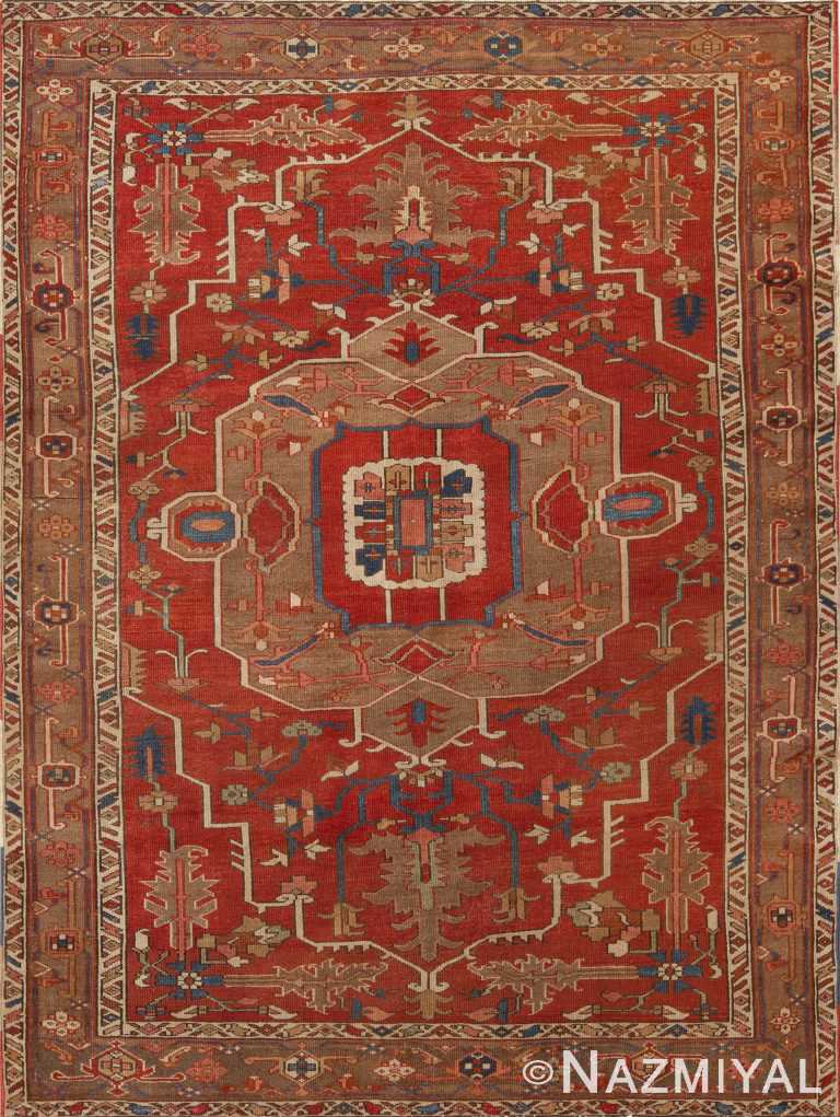 Small Tribal Geometric Antique Rustic Persian Medallion Heriz Serapi Area Rug 72550 by Nazmiyal Antique Rugs