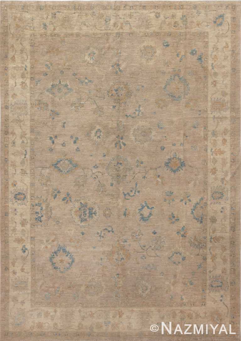 Soft Neutral Contemporary Modern Turkish Oushak Design Area Rug 11603 by Nazmiyal Antique Rugs