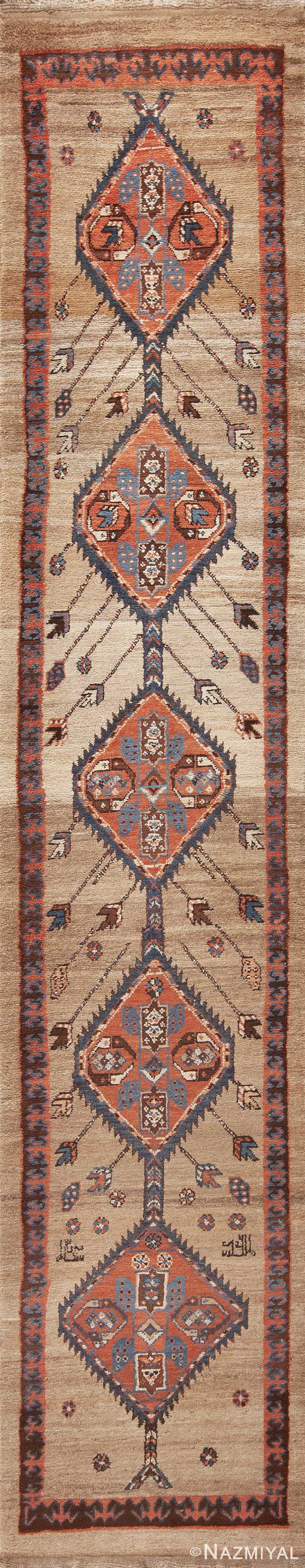 Tribal Antique Camel Hair Persian Bakshaish Hallway Runner Rug 72566 by Nazmiyal Antique Rugs