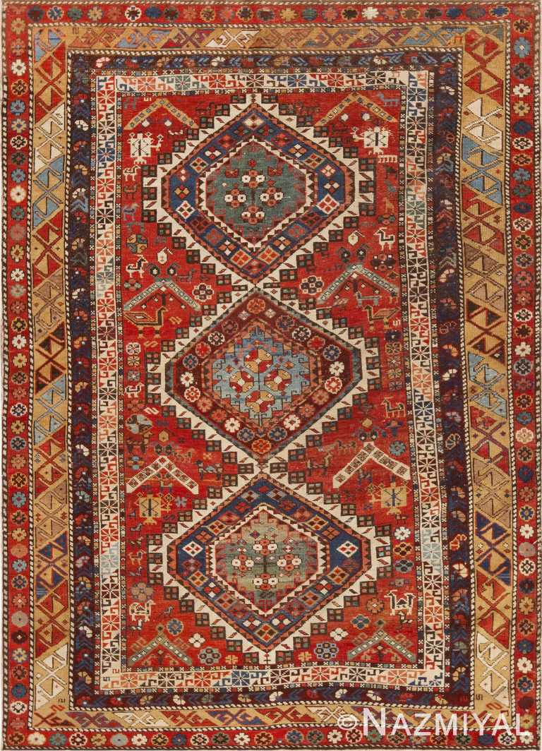 Tribal Antique Rustic Caucasian Shirvan Animal Design Area Rug 72559 by Nazmiyal Antique Rugs