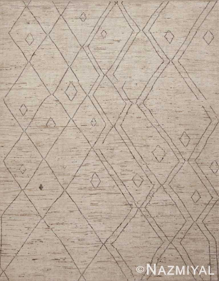 Tribal Geometric Moroccan Berber Beni Ourain Inspired Design Modern Cream Color Area Rug 11413 by Nazmiyal Antique Rugs