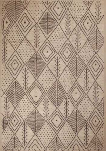 Contemporary Cream Brown Tribal Berber Moroccan Beni Ourain Design Modern Area Rug #11625 by Nazmiyal Rugs