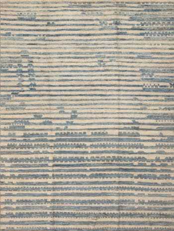 Beautiful Contemporary Tribal Geometric Design Modern Light Blue and White Color Area Rug 11302 by Nazmiyal Antique Rugs