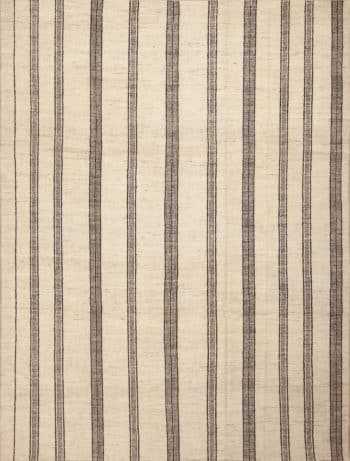 Cream Color Handmade Wool Pile Modern Stripped Room Size Area Rug #11470 Nazmiyal Antique Rugs