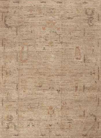 A facinating earthy cream neutral abstract modern Turkish Oushak design area rug 11337 by Nazmiyal Antique Rugs