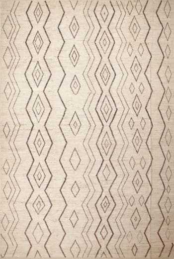 Large Tribal Geometric Moroccan Beni Ourain Design Ivory Cream and Brown Color Modern Rug 11762 by Nazmiyal Antique Rugs