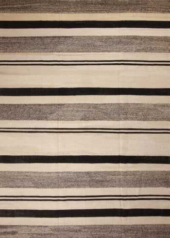 Modern Flatweave Room Size Black and White Color Kilim Rug #11593 Nazmiyal Antique Rugs