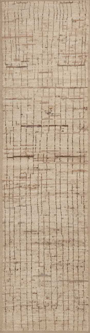 Plush Cream Wool Pile Stripped Contemporary Modern Hallway Runner Rug 11149 by Nazmiyal Antique Rugs