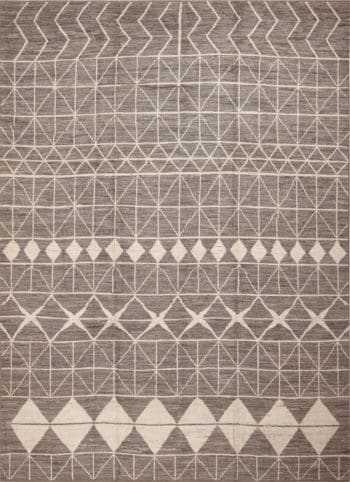 Room Size Neutral Gray and Cream Color Tribal Design Modern Area Rug #11569 by Nazmiyal Antique Rugs