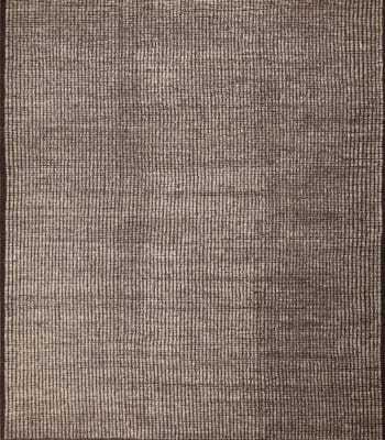 Square Shape Room Size Contemporary Modern Cream and Brown Area Rug #11544 by Nazmiyal Rugs
