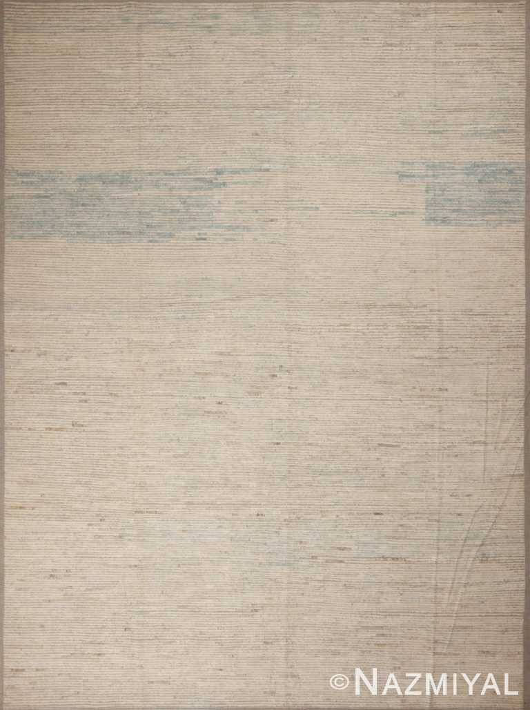 Magnificent Abstract Solid Design Light Ivory Cream Background With Sky Blue Abrash Modern Room Size Rug 11629 by Nazmiyal Antique Rugs