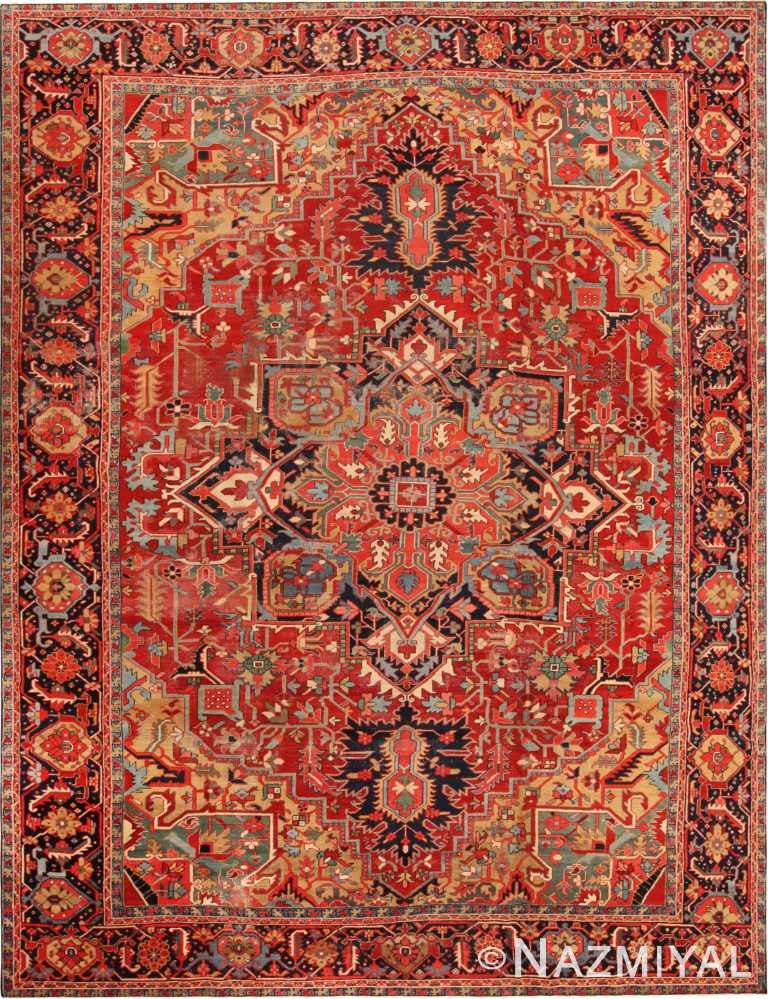 Antique Persian Heriz Area Rug 71390 by Nazmiyal Antique Rugs
