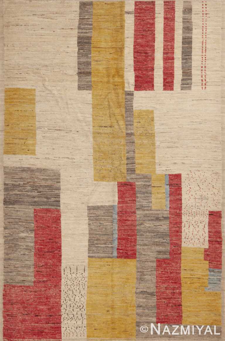 Light Cream Background Art Deco Color Block Design Contemporary Modern Area Rug 11258 at Nazmiyal Antique Rugs