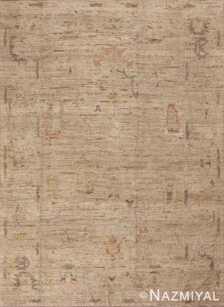 A facinating earthy cream neutral abstract modern Turkish Oushak design area rug 11337 by Nazmiyal Antique Rugs