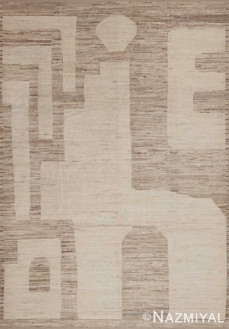 Earthy Neutral Color Artistic Tribal Design Modern Area Rug 11554 by Nazmiyal Antique Rugs