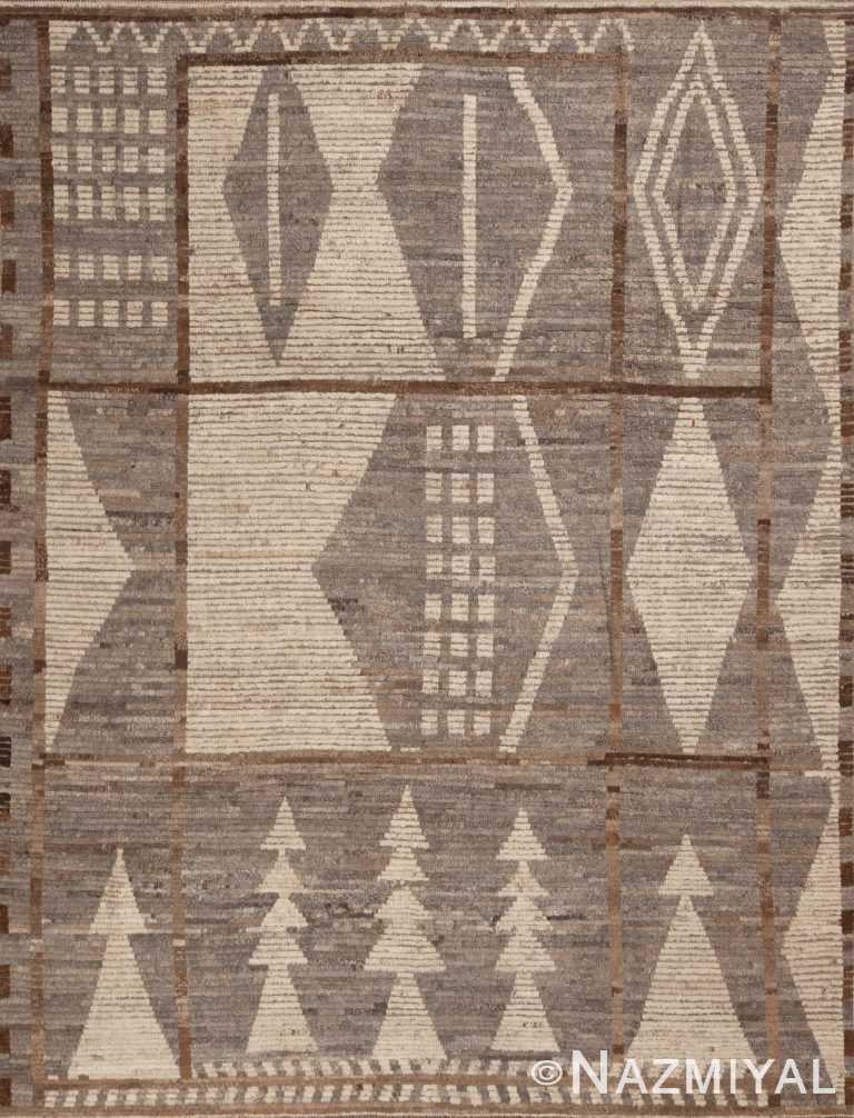 Earthy Neutral Grey Cream Brown Tribal Geometric Design Modern Area Rug 11314 by Nazmiyal Antique Rugs