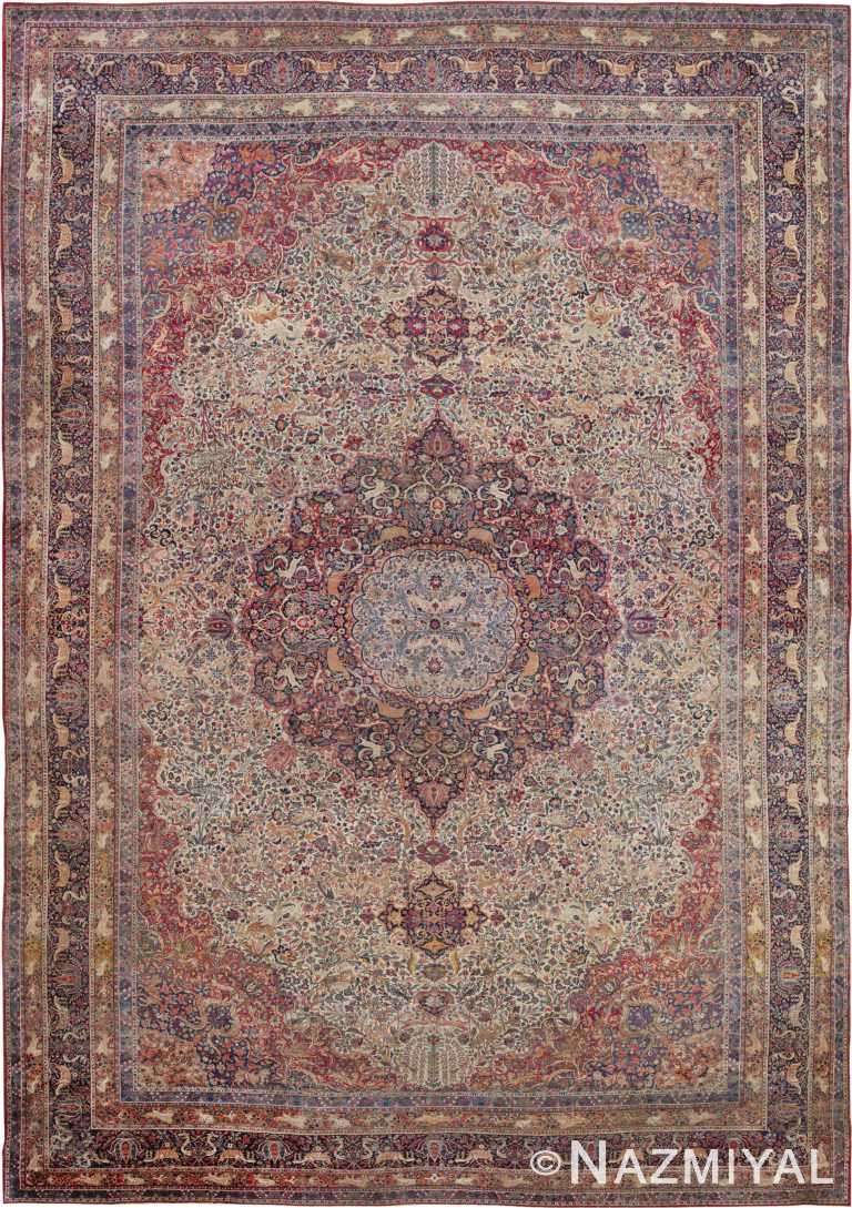 Fine Floral Animal Design Antique Oversized Persian Tabriz Rug 72518 by Nazmiyal Antique Rugs