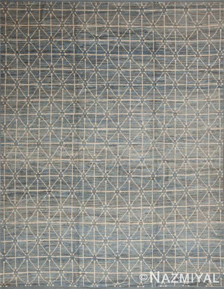 Grey Blue Color Allover Geometric Design Room Size Modern Area Rug 11475 by Nazmiyal Antique Rugs