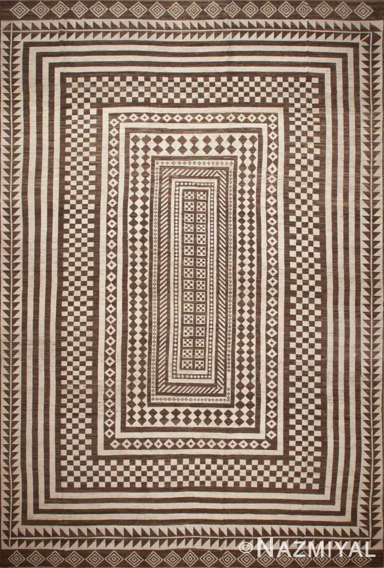 Captivating Ivory and Brown Color Tribal Geometric Design Modern Oversized Area Rug 11851 by Nazmiyal Antique Rugs