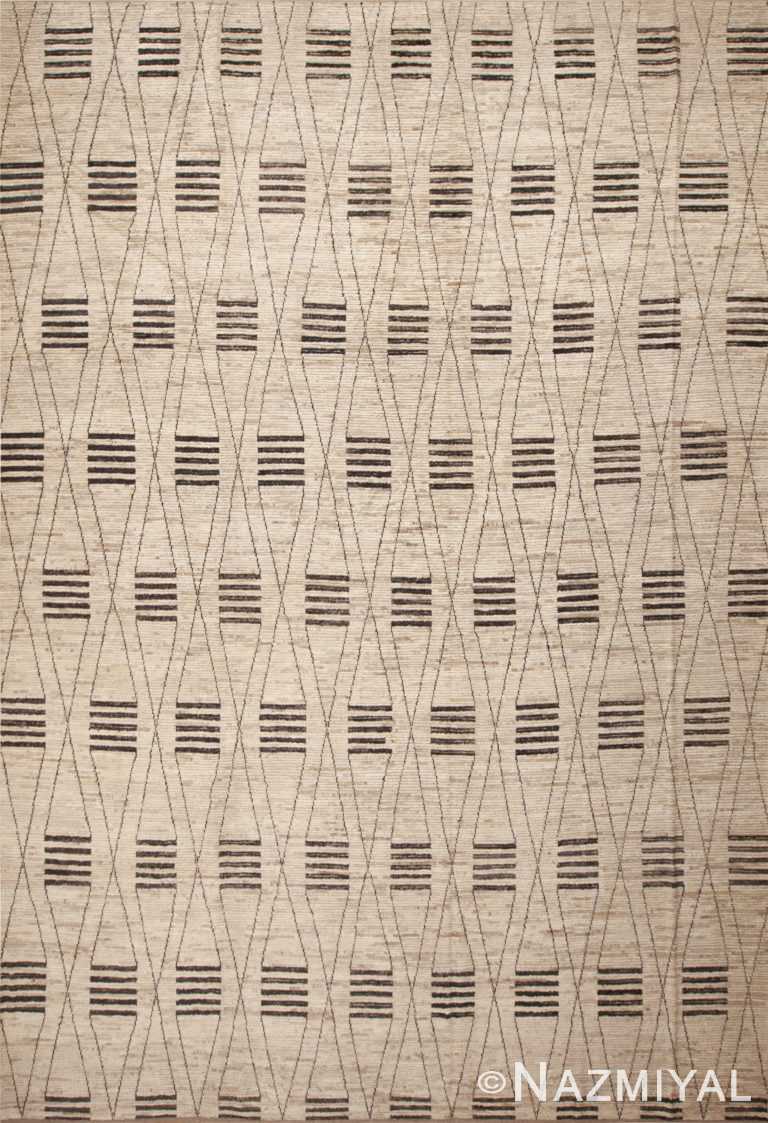 Beautifully Artistic Large Size Geometric Cream Brown Modern Contemporary Area Rug 11745 by Nazmiyal Antique RUgs