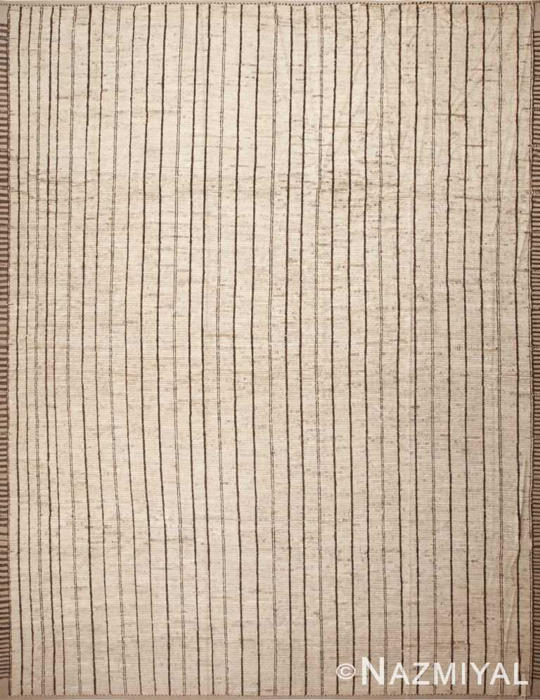 Large Size Light Ivory Cream Color Background Minimalist Geometric Stripped Pattern Modern Area Rug 11866 by Nazmiyal Antique Rugs