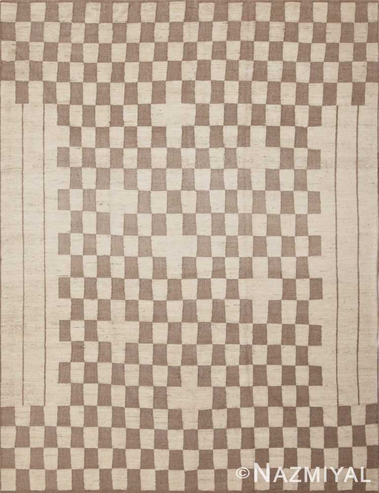 Light Brown Cream Contemporary Checkboard Design Modern Area Rug 11404 by Nazmiyal Antique Rugs