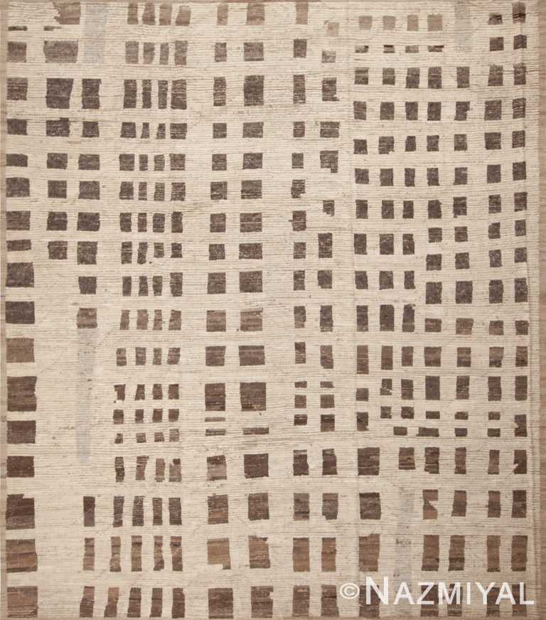 Modern Cream Brown Tribal Geometric Room Size Area Rug 11682 by Nazmiyal Antique Rugs