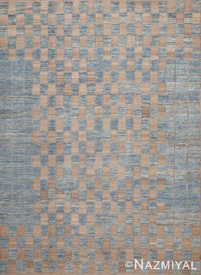 Beautiful And Artistic Modern Tribal Geometric Checkboard Design Light Blue And Neutral Room Size Area Rug 11400 by Nazmiyal Antique Rugs