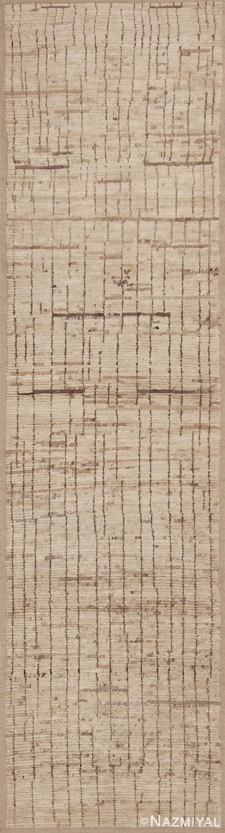 Plush Cream Wool Pile Stripped Contemporary Modern Hallway Runner Rug 11149 by Nazmiyal Antique Rugs
