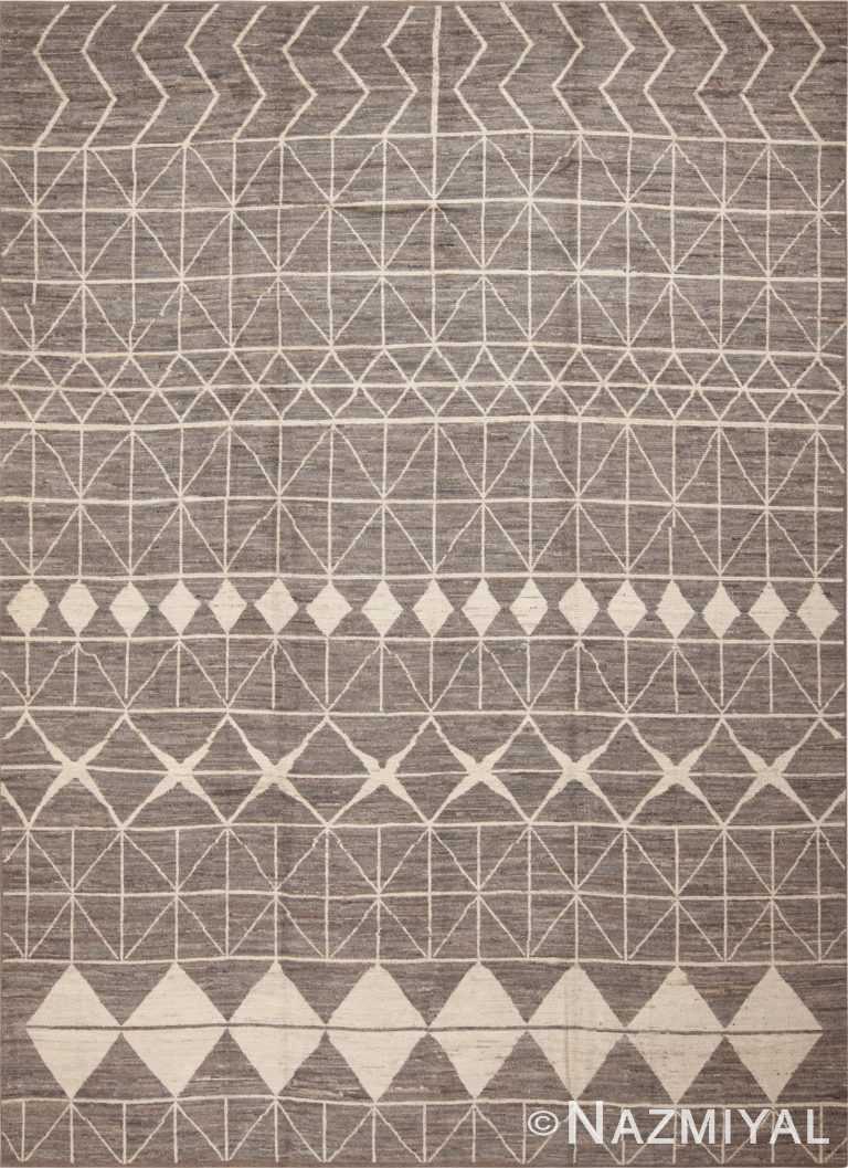Room Size Neutral Gray and Cream Color Tribal Design Modern Area Rug #11569 by Nazmiyal Antique Rugs