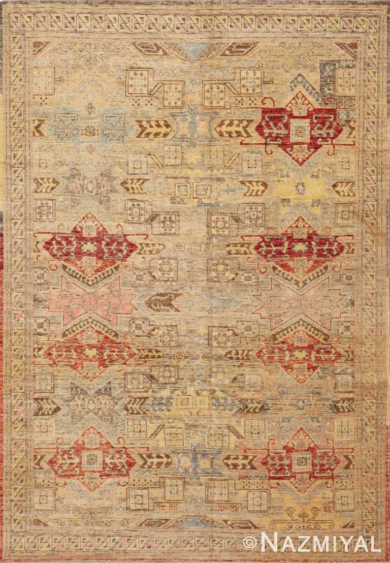 Rustic Soft Neutral Color Tribal Geometric Caucasian Design Modern Area Rug 11233 by Nazmiyal Antique Rugs