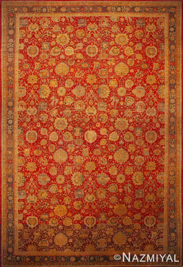 Jaw Dropping Rustic Red Oversized Large Scale Allover Design Antique Indian Agra Rug 71251 by Nazmiyal Antique Rugs