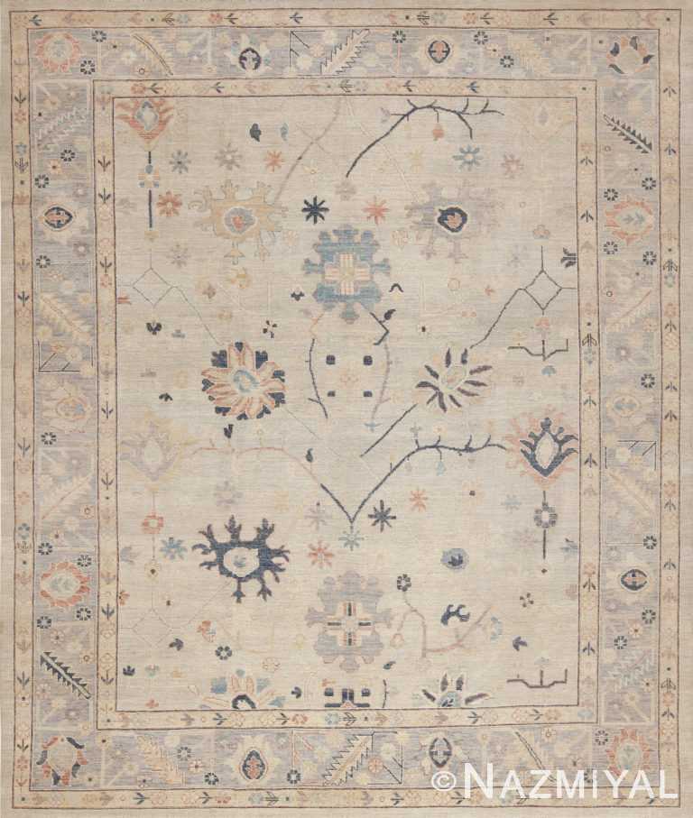 Soft Neutral Color Modern Tribal Turkish Oushak Design Area Rug 11379 by Nazmiyal Antique Rugs