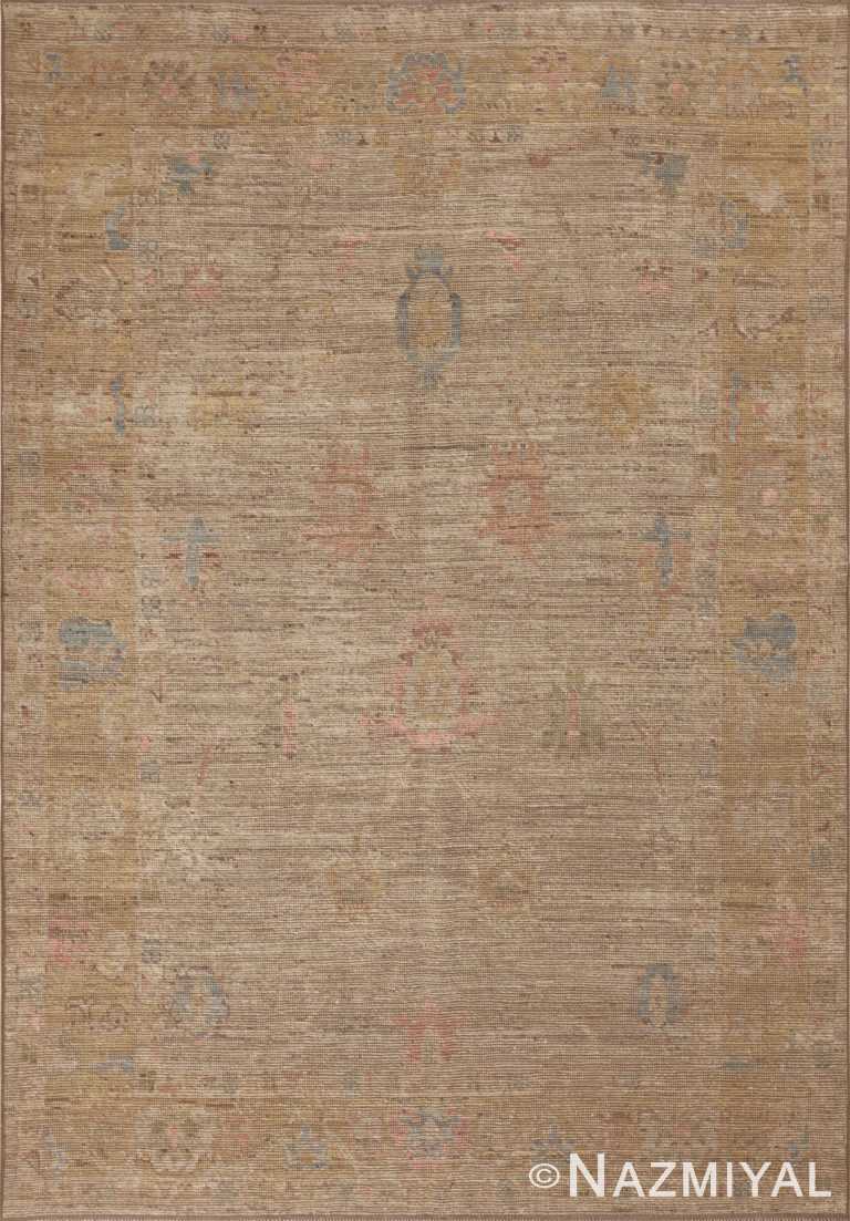 Neutral Color Warm Tone Room Size Modern Turkish Oushak Design Area Rug 11292 by Nazmiyal Antique Rugs