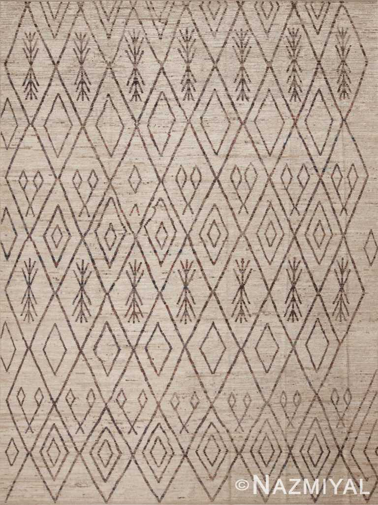 Tribal Cream Brown Moroccan Berber Beni Ourain Design Modern Area Rug 11615 by Nazmiyal Antique Rugs