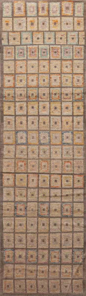 Artistic Tribal Geometric Design Rustic Color Modern Hallway Runner Rug 11008 by Nazmiyal Antique Rugs