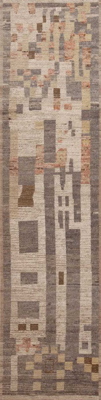 Artistic Tribal Geometric Neutral Color Modern Hallway Runner Rug 11088 by Nazmiyal Antique rugs