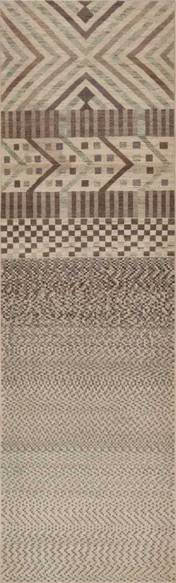 Artistic Tribal Geometric Pattern Light Cream Neutral Color Modern Hallway Runner Rug 11154 by Nazmiyal Antique rugs