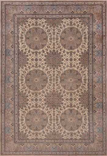 Classic Ivory and Blue Fine Silk and Wool Vintage Persian Nain Rug 72463 by Nazmiyal Antique Rugs
