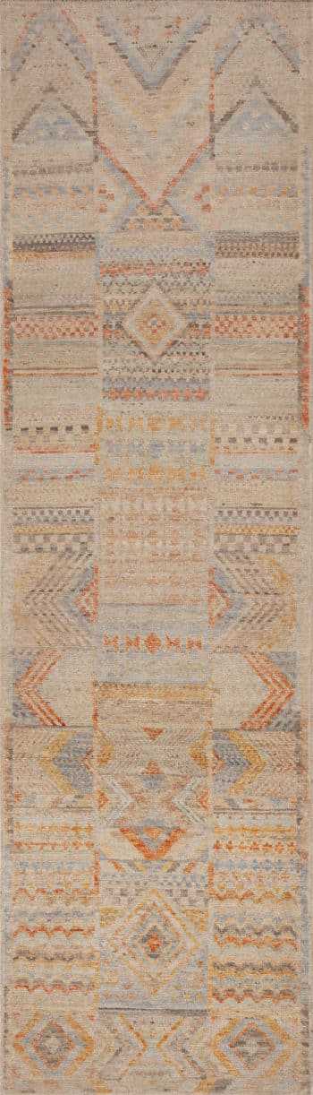 A Captivating And Quite Artistic Contemporary Rustic Tribal Geometric Design Modern Hallway Runner Rug 11033 by Nazmiyal Antique Rugs