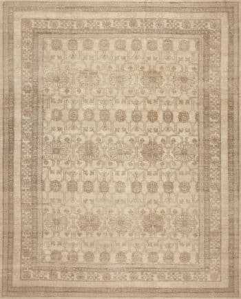Decorative Soft Neutral Cream Color Contemporary Tribal Geometric Modern Turkish Oushak Design Rug 11376 by Nazmiyal Antique RUgs