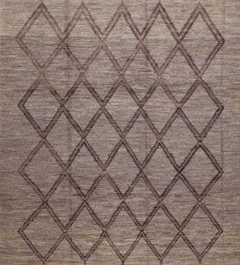 Soft Neutral Abrash Background Color Brown Tribal Geometric Diamond Pattern Square Shape Modern Room Size Area Rug 11396 by Nazmiyal Antique Rugs
