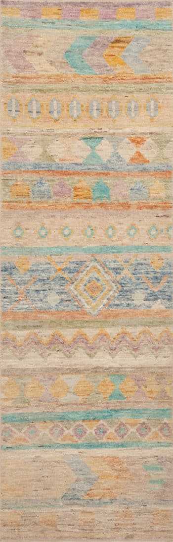 Happy Colorful Tribal Geometric Modern Hallway Runner Rug 11017 by Nazmiyal Antique Rugs