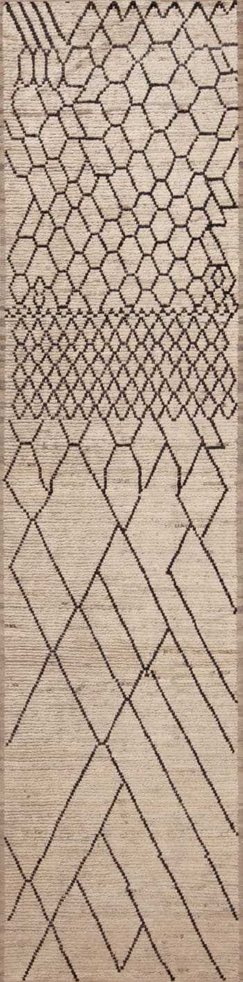 Ivory Background Charcoal Color Tribal Geometric Modern Hallway Runner Rug 11184 by Nazmiyal Antique Rugs